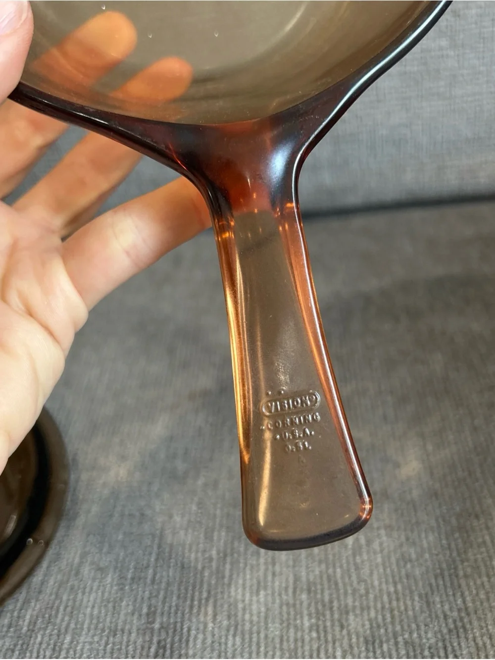 Vintage Vision by Corning Amber Glass 0.5 L Sauce Pan Pot USA W/Pyrex Lid USA